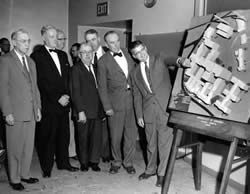 Hospital Director John M. Stacey describes the features of a revised model to members of the Virginia General Assembly in October 1955.