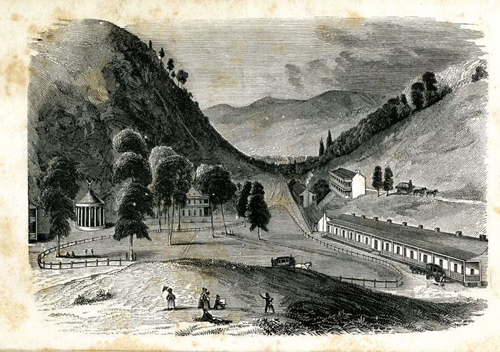 This is the frontispiece from a book about a visit in the summer of 1837 to the Red Sulphur Springs by Henry Huntt. {1}