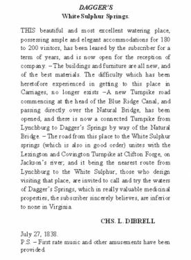Transcription of "Dagger's White Sulphur Springs." Lexington Gazette, July 17, 1838.