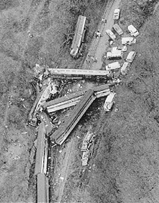 Photo of the Southern Crescent train disaster on December 3, 1978. The University Hospital responds heroically to the disaster.