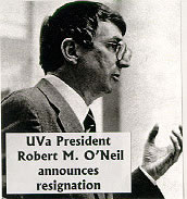 UVa President Robert M. O'Neil announces resignation