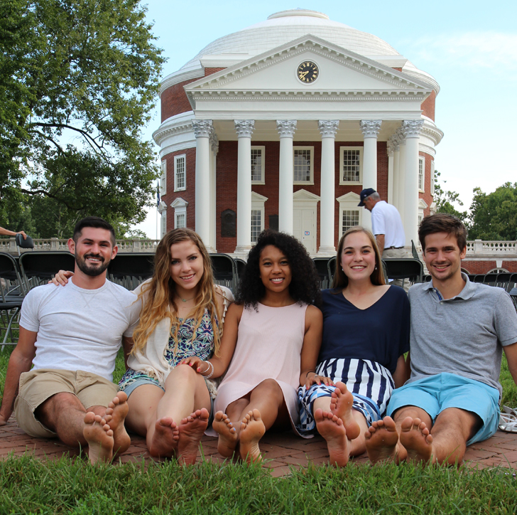 Five fourth-year BSN students (from left: Joshua Moore, Megan Sepanski, Ashley Belfort, Hannah Zachman, and Daniel Poehallos) move into rooms on the Lawn, the most to do so in recent memory. 