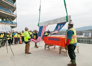 The final steel beam for the Medical Center expansion is installed on January 10th. Image from UVA Connect.