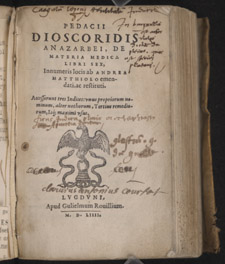 Dioscorides, De materia medica libri sex, title page
