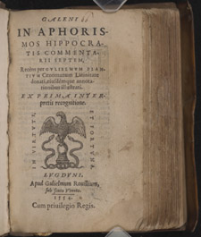 Galen, In aphorismos Hippocratis commentarii septem…, title page