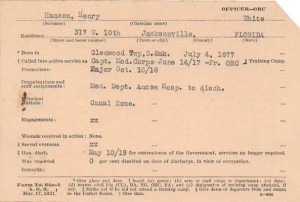 Henry Hanson, WWI Service Card.