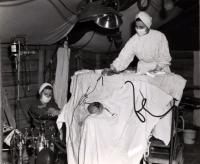 Operating Tent, Sandridge giving anesthesia on left