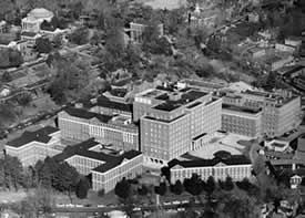Aerial view of the Hospital, 1960. Photo: Historical Collections, CMHSL, UVa.