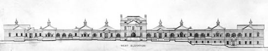 Elevation Drawing, West Facade, University of Virginia Hospital, ca. 1904, Paul J. Pelz, architect