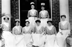 Nursing Students at the Hospital entrance, ca. 1906.