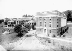 A view of the Steele Wing and central Hospital Pavilion before construction.