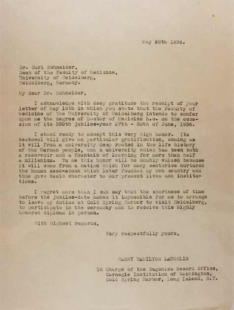 Letter from Laughlin to Dean of the Faculty of Medicine, University of Heidelberg. Courtesy of Special Collections, Pickler Memorial Library, Truman State University.