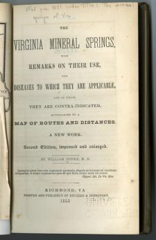 The title of Burke’s 1853 edition The Virginia Mineral Springs allowed him to include springs from all of Virginia not just the western part.{2}