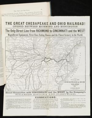 The Great Chesapeake and Ohio Railroad! This 1873 pronouncement by the C&O has a map showing the depot in White Sulphur Springs. It also lists places of interest, including six additional springs in Burke’s book reachable by stage coach. {7}