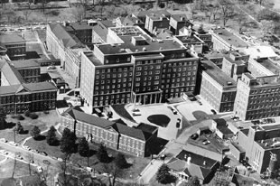 Aerial view of the hospital complex