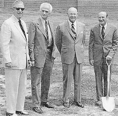 Ground-breaking ceremonies for the new Medical Library (from left to right) Drs. McLemore Birdsong and William R. Drucker, Mr. C. Waller Barrett, and  Dr. Wilhelm Moll