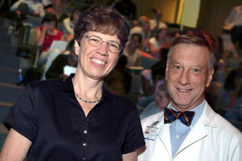Dr. Christine Peterson and Dean Arthur Garson in the “Cells to Society” class