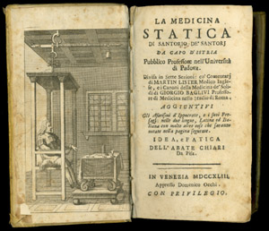 Santorio, La medicina statica, frontispiece and title page