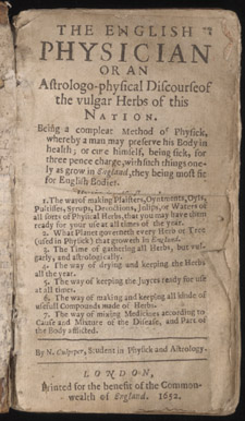 Culpeper, The English Physician…, title page